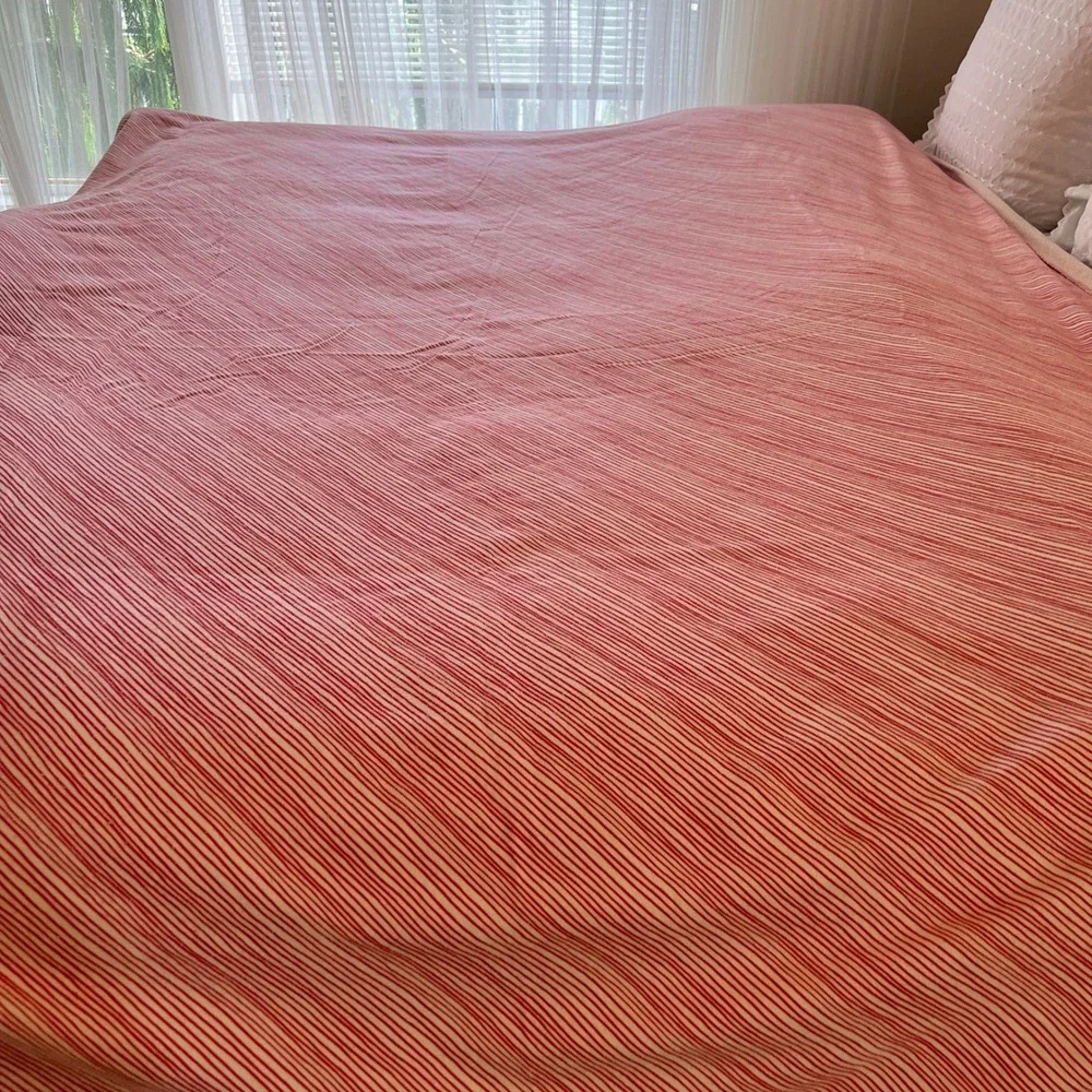 Garnet Hill Hable Construction Flannel Sheet Set Queen Red White Stripe Portugal